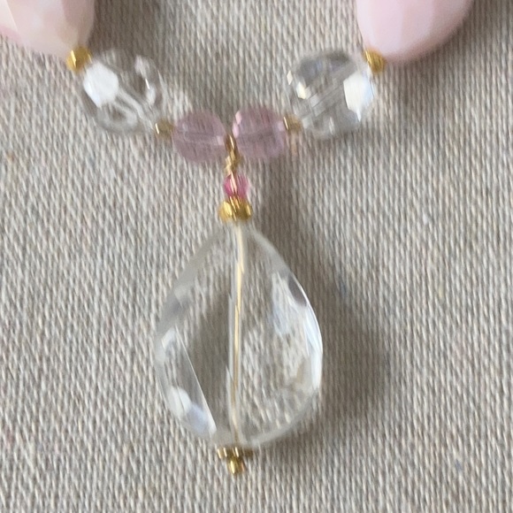 New Handmade Crystal Quartz Pink Peruvian Opal Swarovski Necklace - Picture 7 of 9